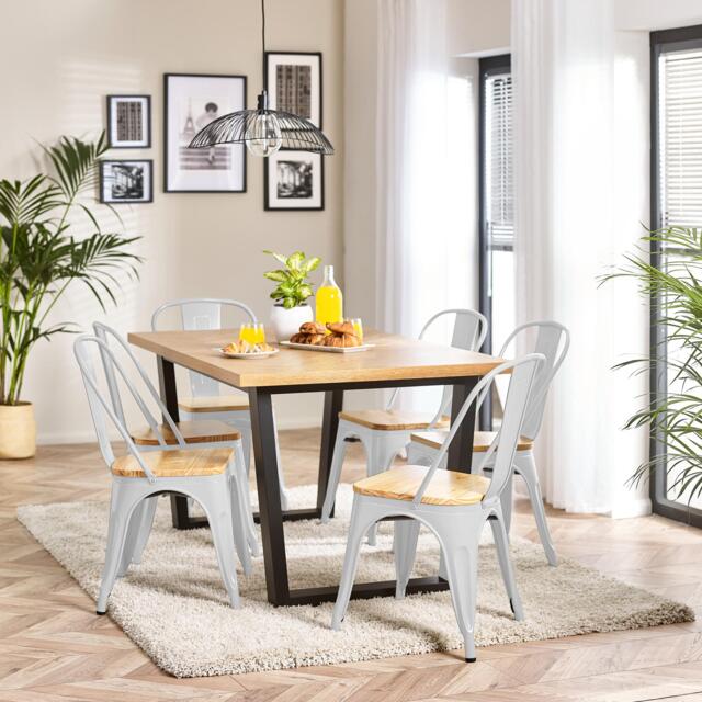 Cotswold Oak Black Leg Dining Table & 6 Colton Wooden Seat Metal Chairs - image 1