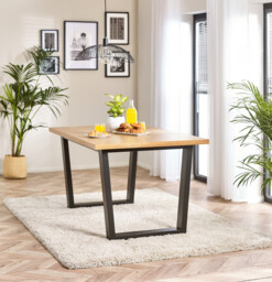 Cotswold Oak Black Leg Dining Table & 6 Colton Wooden Seat Metal Chairs - thumbnail 2