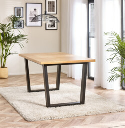 Cotswold Oak Black Leg Dining Table & 6 Colton Wooden Seat Metal Chairs - thumbnail 3
