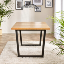Cotswold Oak Black Leg Dining Table & 6 Colton Wooden Seat Metal Chairs - thumbnail 4