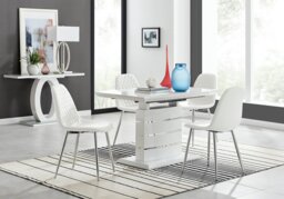 Renato 120cm High Gloss Extending Dining Table and 4 Corona Silver Leg Chairs