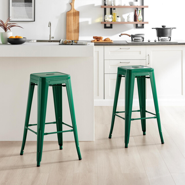 2x Colton Dark Green Metal 'Tolix' Style Bar Stools - image 1