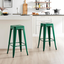 2x Colton Dark Green Metal 'Tolix' Style Bar Stools - thumbnail 1