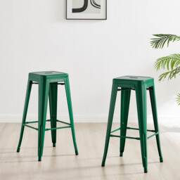 2x Colton Dark Green Metal 'Tolix' Style Bar Stools - thumbnail 4