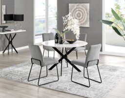 Novara White Gloss Black Leg 120cm Round Dining Table & 4 Halle Chairs - thumbnail 1
