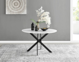 Novara White Gloss Black Leg 120cm Round Dining Table & 4 Halle Chairs - thumbnail 3