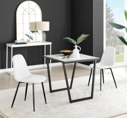 Carson White Marble Effect Square Dining Table & 2 Corona Black Leg Chairs - thumbnail 1