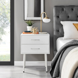Taylor 2 Drawer White Bedside Table Silver Handles - thumbnail 2