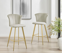 2x Juniper Cappuccino Beige Velvet Counter Stools Gold Legs - thumbnail 2