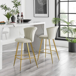 2x Juniper Cappuccino Beige Velvet Counter Stools Gold Legs