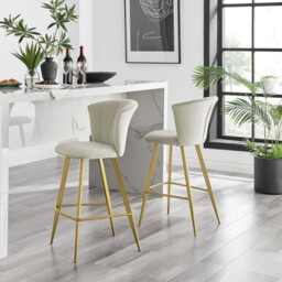 2x Juniper Cappuccino Beige Velvet Counter Stools Gold Legs