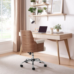 Hoomz Cream Fabric and Wood Swivel Office Chair - thumbnail 3