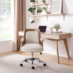 Hoomz Cream Fabric and Wood Swivel Office Chair - thumbnail 2