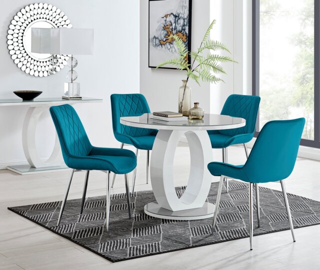 Giovani Round Grey 100cm Table and 4 Pesaro Silver Leg Chairs - image 1