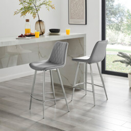 2x Pesaro Grey Velvet Counter Stools Silver Legs - thumbnail 1