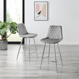 2x Pesaro Grey Velvet Counter Stools Silver Legs - thumbnail 2