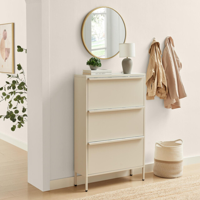 Eira Cream Metal Storage Shoe Cabinet - image 1