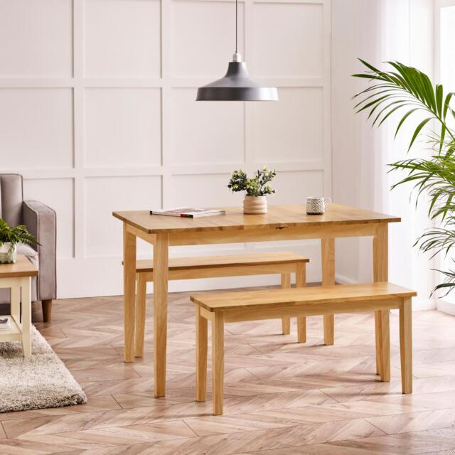 Salcombe Extending Oak Effect Wooden Table & 2 Tenby Benches - image 1