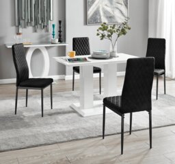 Imperia 4 White Dining Table and 4 Velvet Milan Black Leg Chairs - thumbnail 1