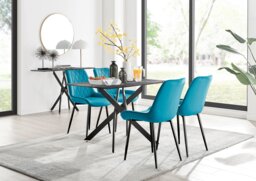 Leonardo Brown/Grey Glass Marble Effect Black Leg Table & 4 Pesaro Black Leg Chairs - thumbnail 1