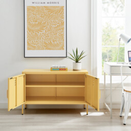 Teksi Mustard Yellow Metal Locker 2 Door Sideboard Cabinet - thumbnail 3