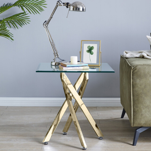Leonardo Square Glass and Gold Side Table - image 1