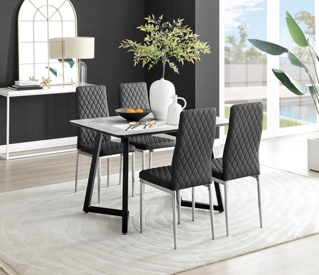 Carson White Marble Effect Dining Table & 4 Milan Chrome Leg Chairs - image 1
