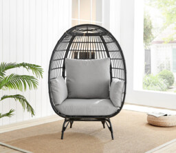 Black Rattan & Grey Garden Egg Chair Seat - thumbnail 4