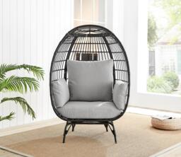 Furniturebox Black & Grey Garden Egg Chair Seat, Rattan in Black/Grey - Size: 108x150x88 cm - thumbnail 4