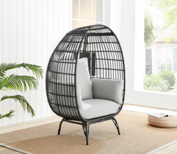 Black Rattan & Grey Garden Egg Chair Seat - thumbnail 3