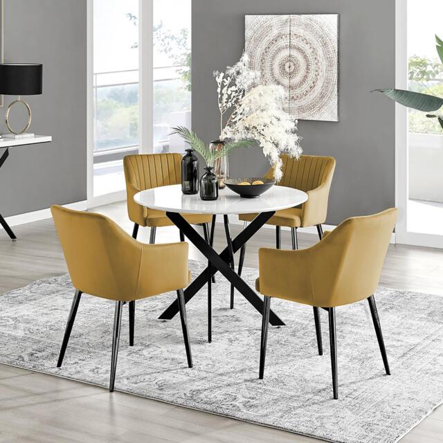 Novara White Gloss Black Leg Round Dining Table & 4 Calla Black Leg Chairs - image 1