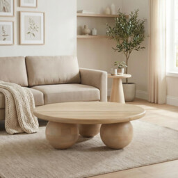 Olympus Round White Oak Wood Sphere Leg Coffee Table - thumbnail 2
