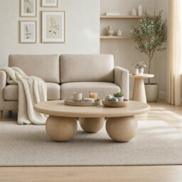 Olympus Round White Oak Wood Sphere Leg Coffee Table - thumbnail 4