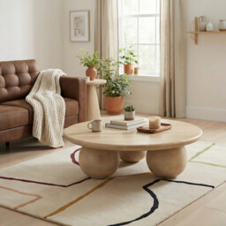 Olympus Round White Oak Wood Sphere Leg Coffee Table - thumbnail 3