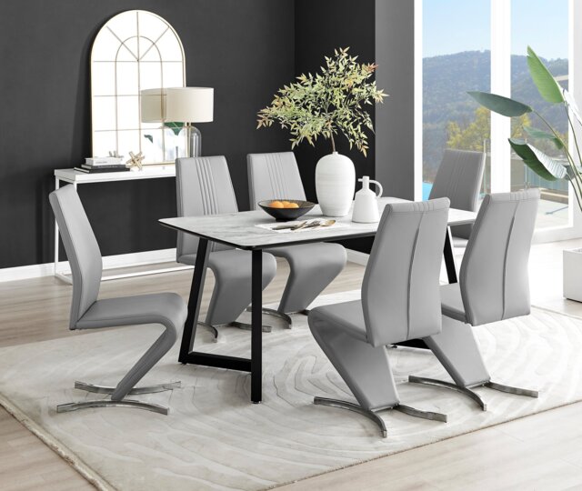 Carson White Marble Effect Dining Table & 6 Willow Chairs - image 1