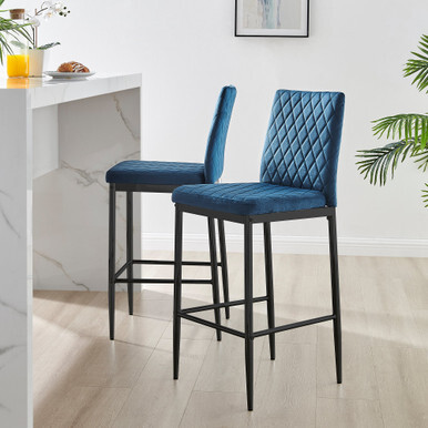 2x Milan Navy Blue Velvet Counter Stools Black Legs - image 1