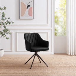 2x Calla Black Faux Leather Swivel Dining Chairs - thumbnail 2