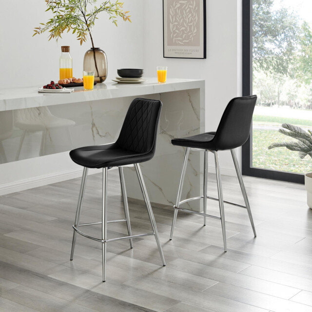 2x Pesaro Black Velvet Counter Stools Silver Legs - image 1