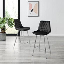 2x Pesaro Black Velvet Counter Stools Silver Legs - thumbnail 2