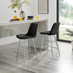 2x Pesaro Black Velvet Counter Stools Silver Legs - thumbnail 1