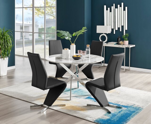 Novara White Marble 120cm Round Dining Table & 4 Willow Chairs - image 1