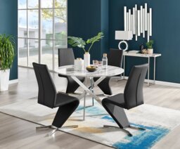 Novara White Marble 120cm Round Dining Table & 4 Willow Chairs - thumbnail 1