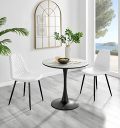 Elina White Marble Effect Round Dining Table & 2 Corona Black Leg Chairs - thumbnail 4