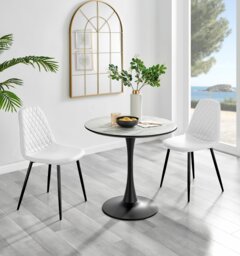 Elina White Marble Effect Round Dining Table & 2 Corona Black Leg Chairs - thumbnail 1