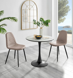 Elina White Marble Effect Round Dining Table & 2 Corona Black Leg Chairs - thumbnail 2