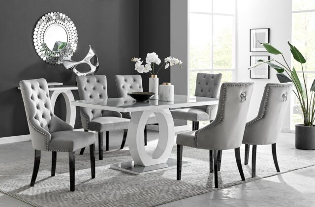 Giovani 6 Grey Dining Table & 6 Belgravia Black Leg Chairs - image 1