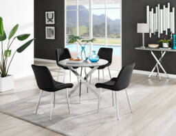 Novara Grey Concrete Effect Round Dining Table & 4 Pesaro Silver Leg Chairs - thumbnail 2