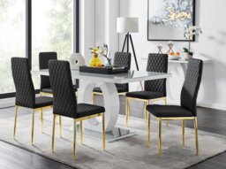 Giovani 6 Grey Dining Table & 6 Gold Leg Milan Chairs