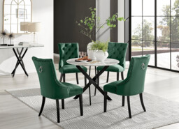 Novara White Marble Black Leg Round Dining Table & 4 Belgravia Black Leg Chairs - thumbnail 4