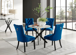 Novara White Marble Black Leg Round Dining Table & 4 Belgravia Black Leg Chairs - thumbnail 2